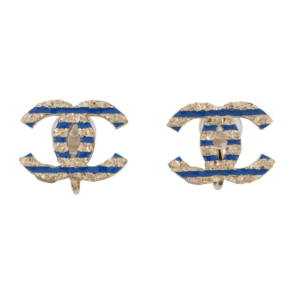 CHANEL CC Logo Earring Gold/Blue Metal