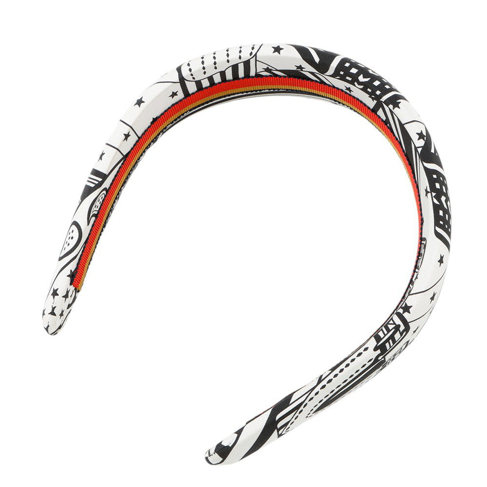 HERMES Zig Zag Hairband White/Black Silk 100%