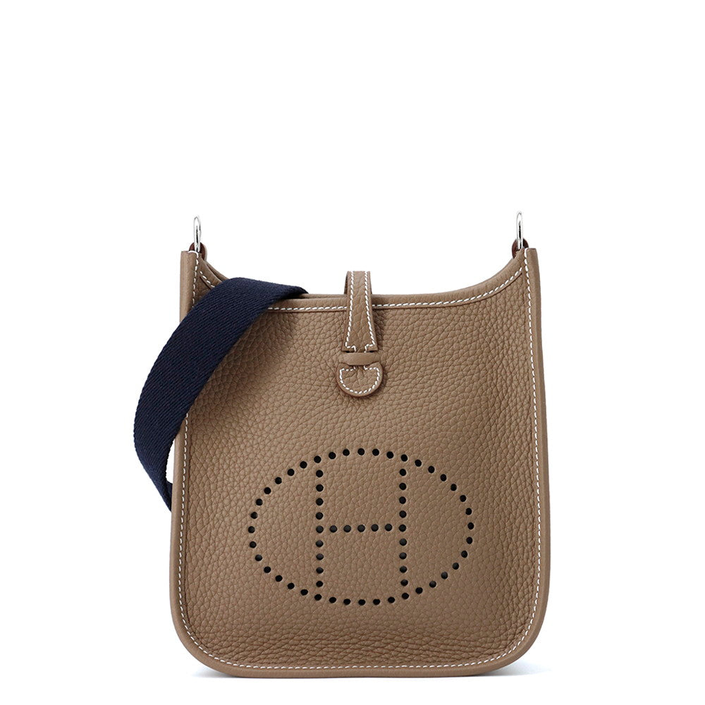 HERMES Evelyne Amazon Long Etoupe/Blue Indigo Taurillon Clemence Size TPM
