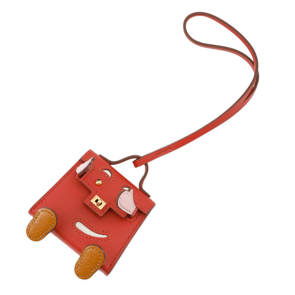 HERMES Kelly Doll Bag Charm Sanguine/Nata/Rose Sakura/Caramel Tadelakt Leather Chevre Myzore Goatskin