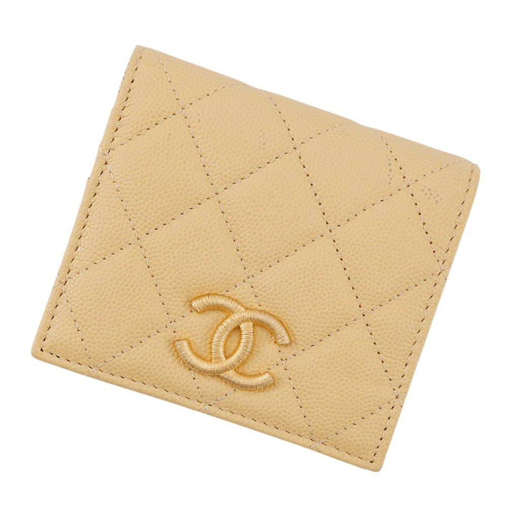 CHANEL ★Matelasse Bifold Wallet Compact Wallet Yellow/PurpleAP3519 Caviar Leather