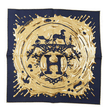 Load image into Gallery viewer, HERMES Gavroche Scarf Freshly Painted Size 45 Blue Noir/BronzeH892685S Silk100%
