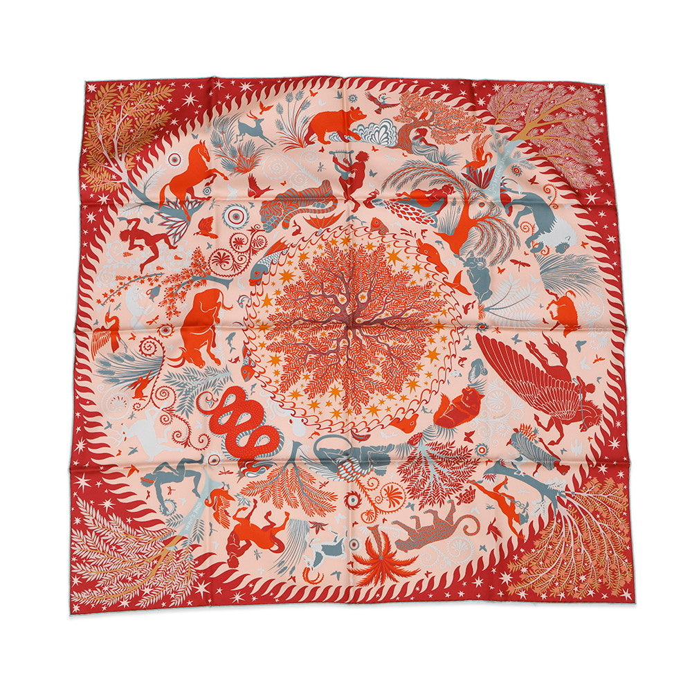 HERMES Carre Double Face Be seduced by the charm of Orpheus Size 90 Red / Rose Poodle / Blue・GrisH903702S Silk100%