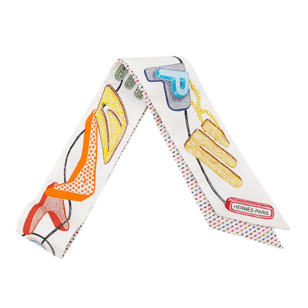 HERMES Twilly Chevaloscope Pointier White/Rose/VertH853954S Silk100%