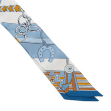 Load image into Gallery viewer, HERMES Twilly Brides et Gris-Gris Blue Jean/White/MulticolorH062849S Silk100%
