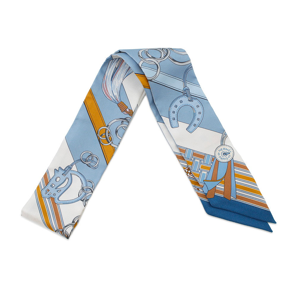 HERMES Twilly Brides et Gris-Gris Blue Jean/White/MulticolorH062849S Silk100%