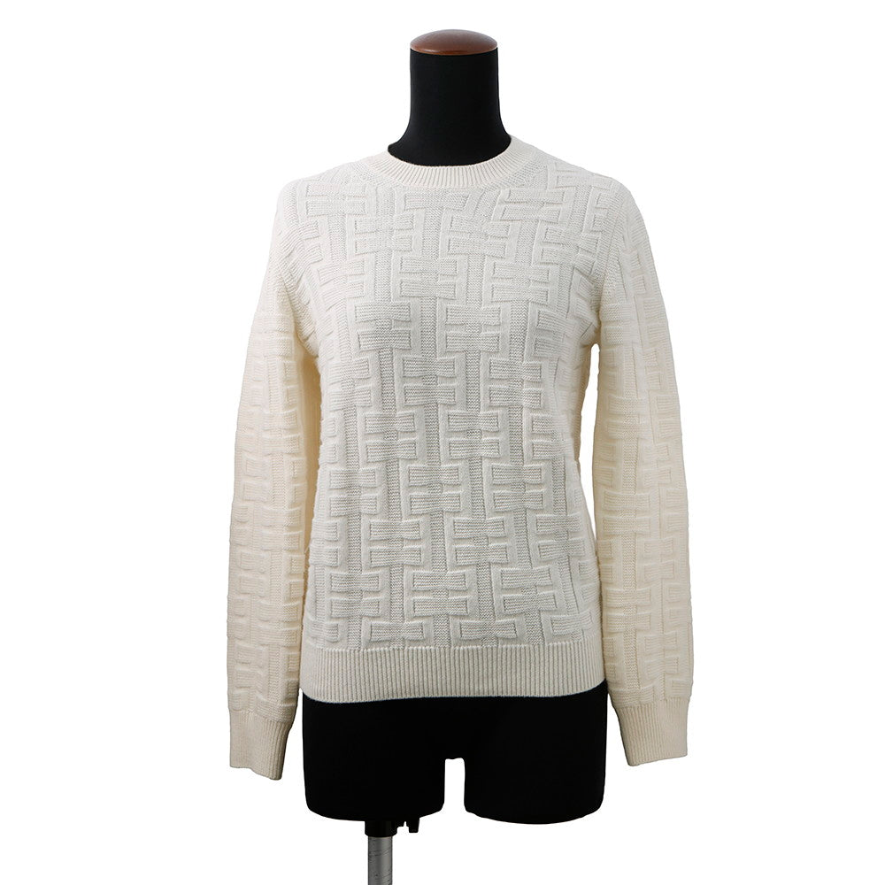 HERMES H Ash Knit Sweater Size 36 Ivory Wool 100%