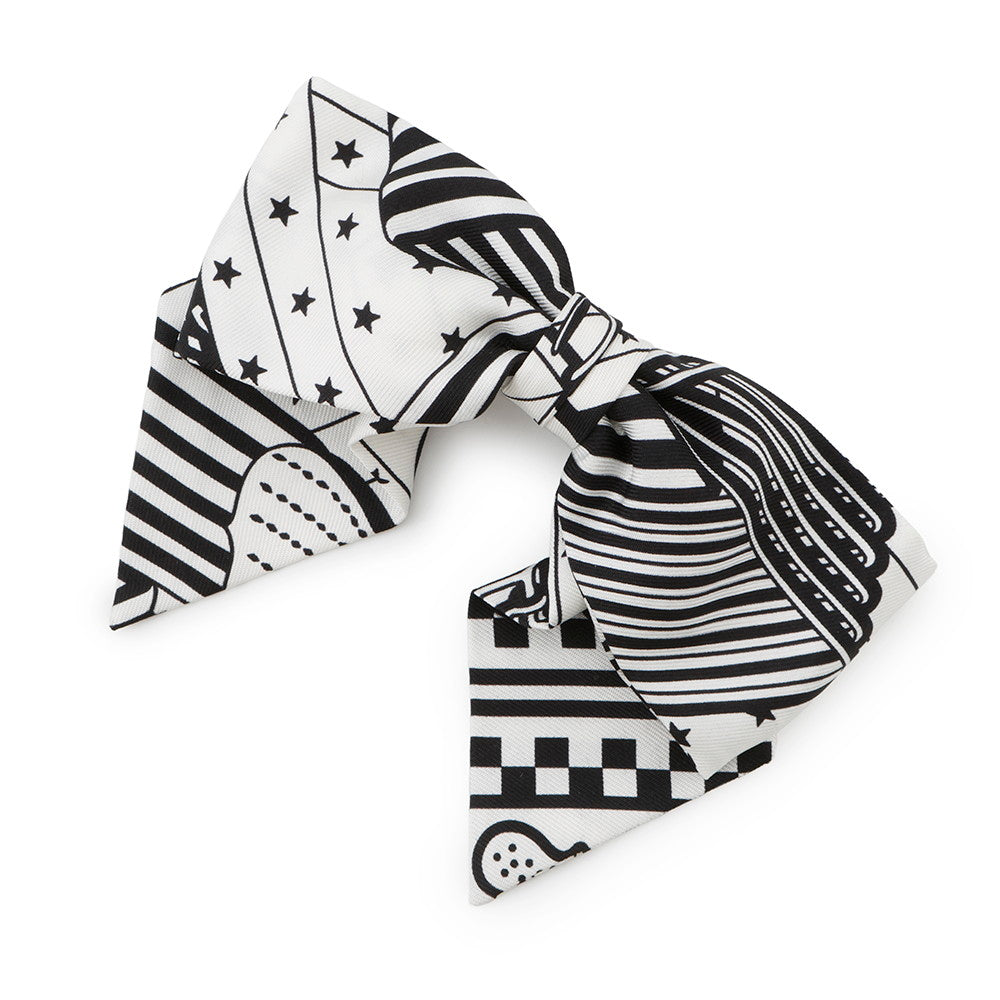 HERMES Barrette Grenelle Zig Zag Size PM Black/White Silk