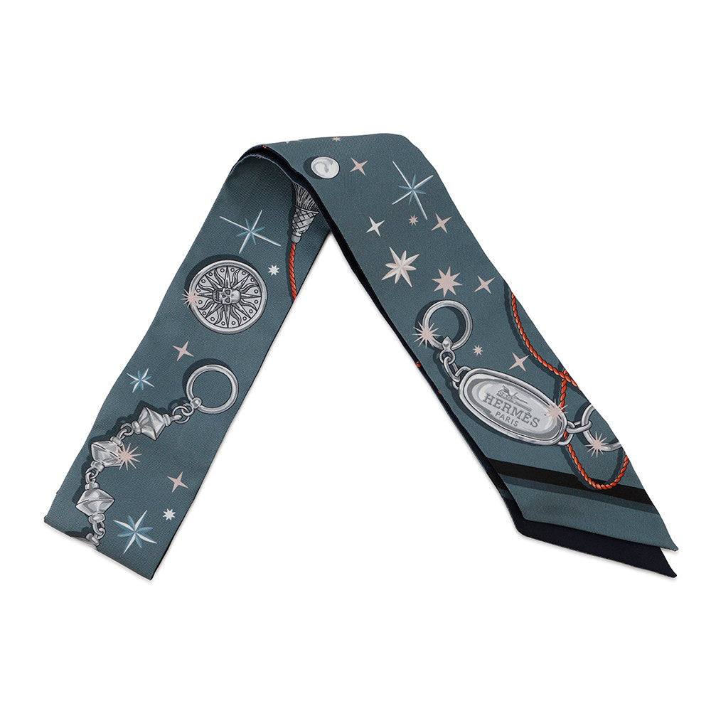 HERMES Twilly C'est la Fete Ardoise Clair/Rose Pale/Blue Marine Silk100%