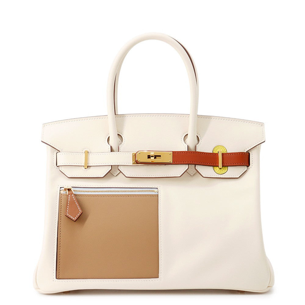 HERMES Birkin Colormatic Nata/Cuivre/Lime/Mauve Sylvestre/Blue Brume/Chai Swift Leather Size 30