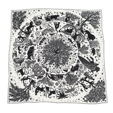 将图像加载到图库查看器中，HERMES Giant Square Sous le Charme d&#39;Orphee Be seduced by the charm of Orpheus Size 140 White/Black Cashmere70% Silk30%
