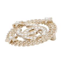 Load image into Gallery viewer, CHANEL CC Logo Round Star Brooch Champagne Gold Gold Plated Rhinestone Faux Pearl

