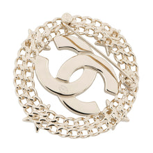 Load image into Gallery viewer, CHANEL CC Logo Round Star Brooch Champagne Gold Gold Plated Rhinestone Faux Pearl
