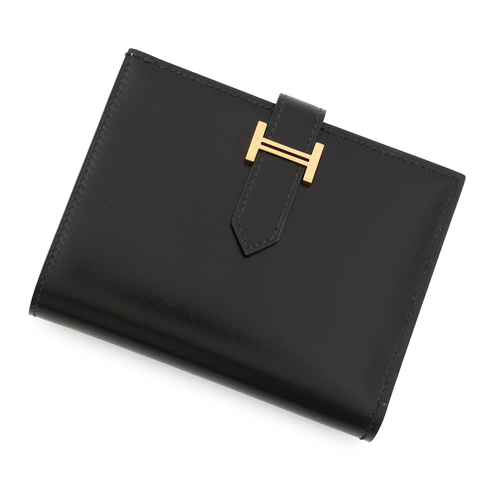 HERMES Bean compact Black Box Calf Leather