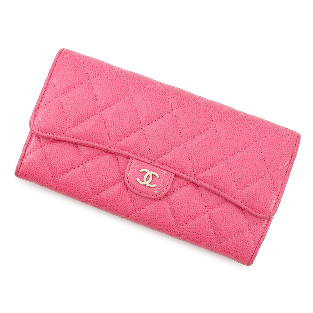 CHANEL Matelasse Classic Long Flap Wallet PinkAP0241 Caviar Leather