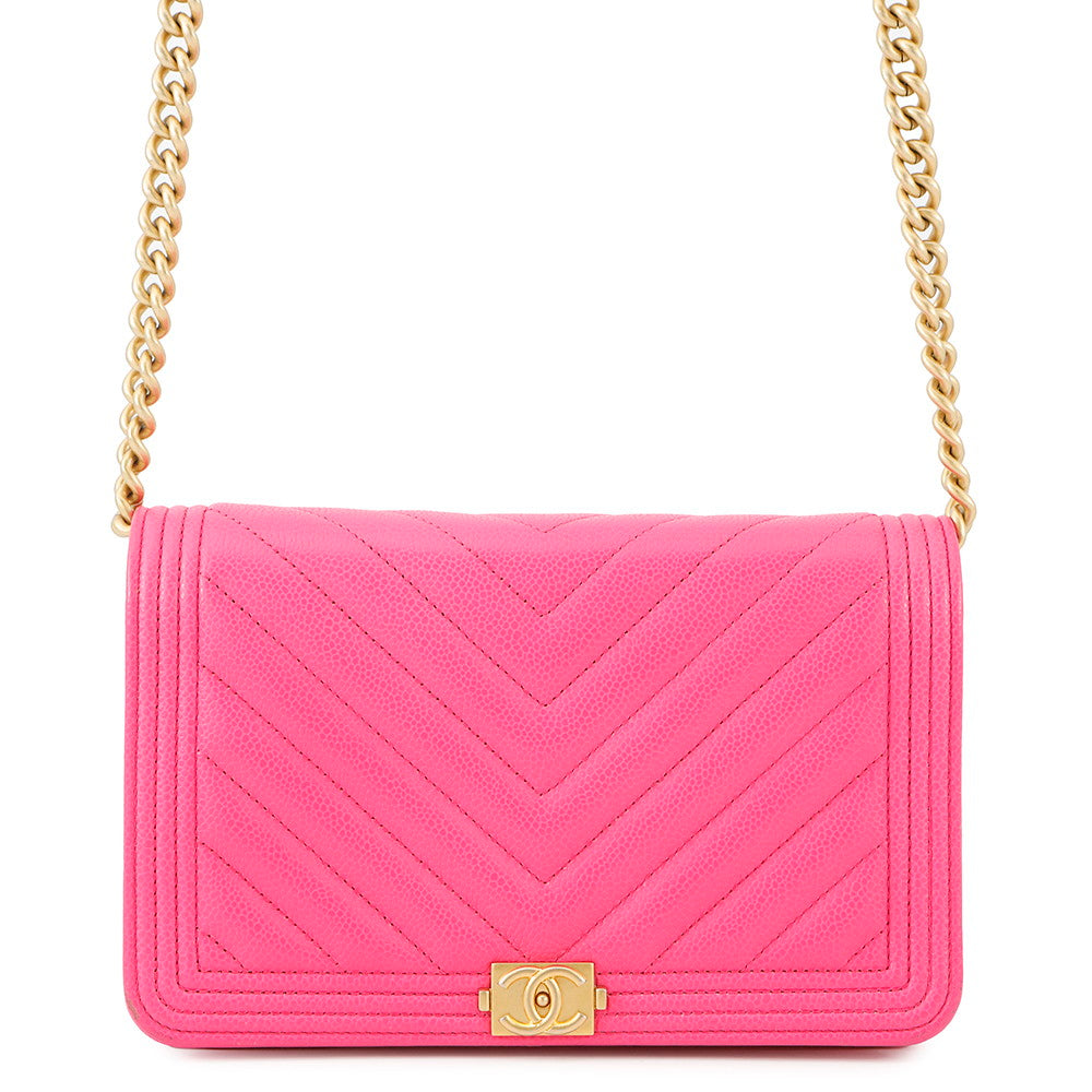 CHANEL Boy's Chanel Chevron Chain Wallet PinkAP1117 Caviar Leather