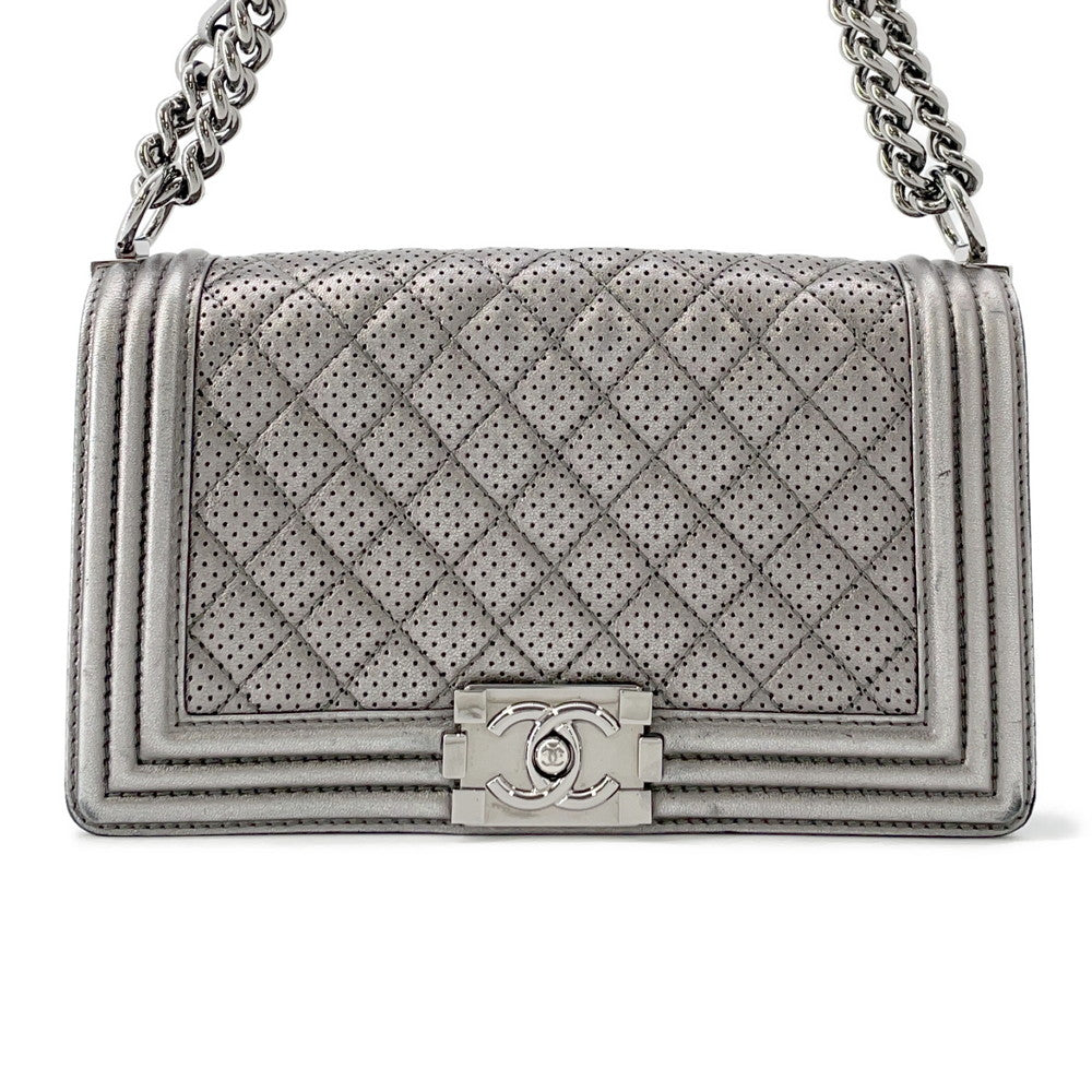 CHANEL Boy Chanel ChainShoulder Bag SilverA67086 Lambskin Size 25