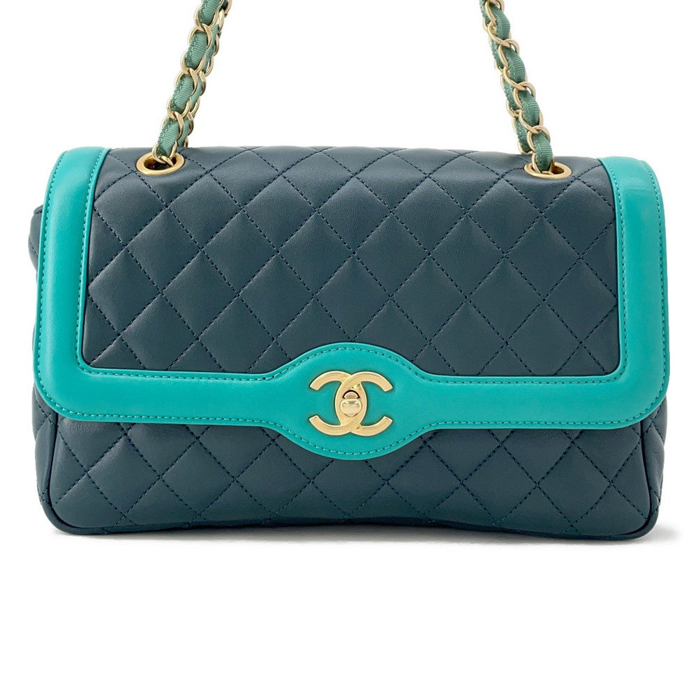 CHANEL ★Matelasse ChainShoulder Bag Green Lambskin