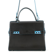 将图像加载到图库查看器中，Delvaux Tempe 2way Bag Black/Light Blue Leather Size GM
