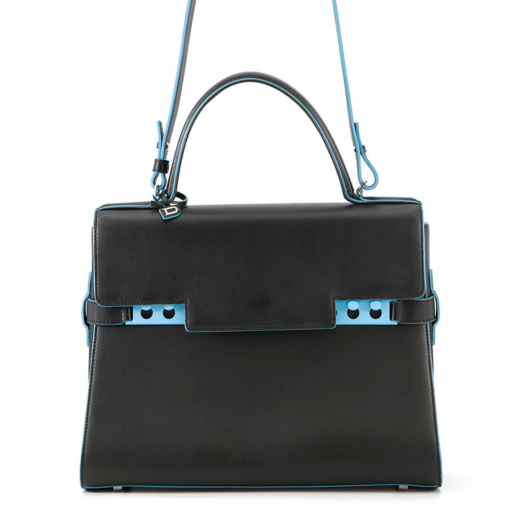 Delvaux Tempe 2way Bag Black/Light Blue Leather Size GM