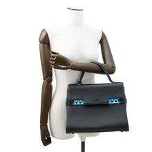 将图像加载到图库查看器中，Delvaux Tempe 2way Bag Black/Light Blue Leather Size GM
