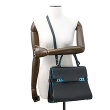 将图像加载到图库查看器中，Delvaux Tempe 2way Bag Black/Light Blue Leather Size GM
