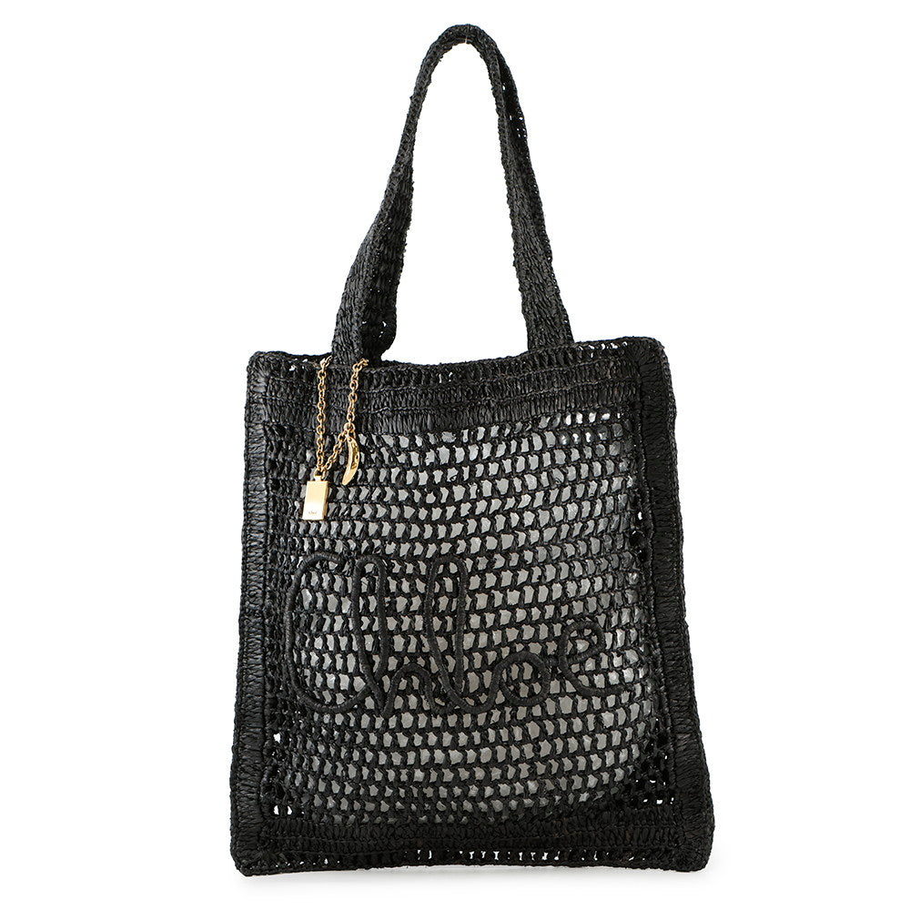 Chloe Summer Banana Tote Bag Black Raffia