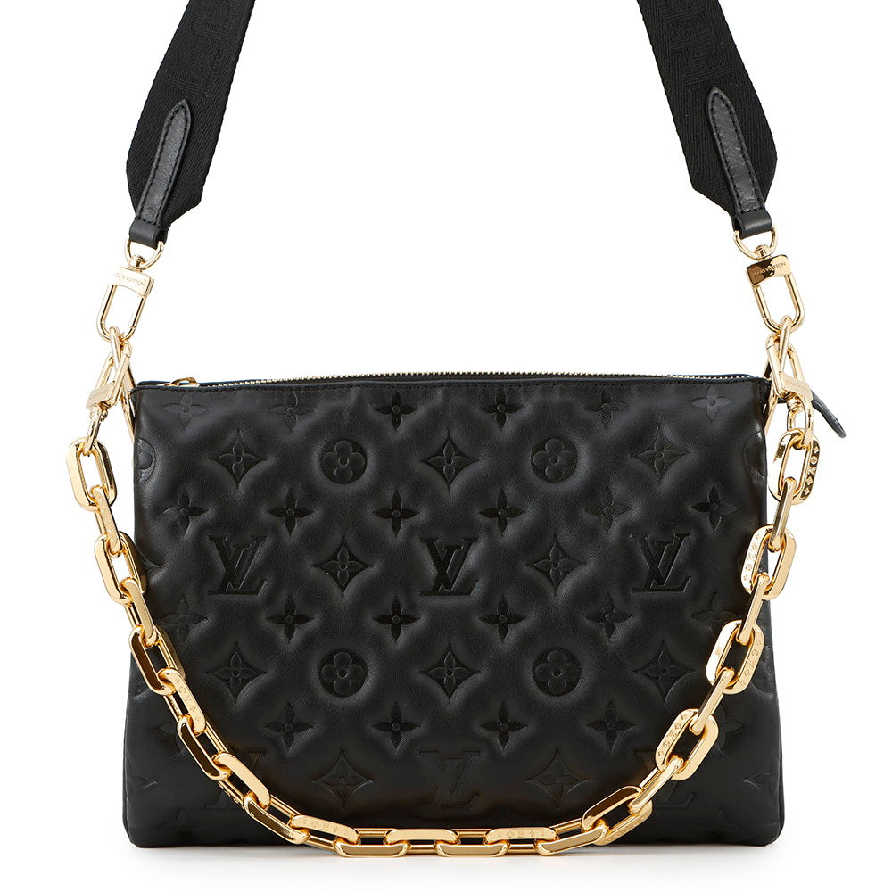 LOUIS VUITTON Coussin BlackM21260 Monogram・Pattern Lamb Leather Size PM