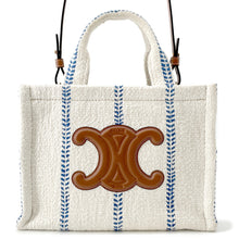 Load image into Gallery viewer, CELINE Small Cabas Thais Tote Bag White/Blue199162EYI.01BB Textile Leather Size Small
