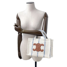 将图像加载到图库查看器中，CELINE Small Cabas Thais Tote Bag White/Blue199162EYI.01BB Textile Leather Size Small

