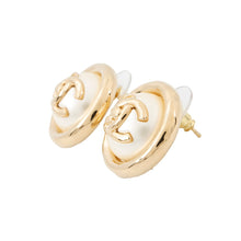 Load image into Gallery viewer, CHANEL CC Logo Faux Pearl EarringsABD690 Gold Plated Faux Pearl
