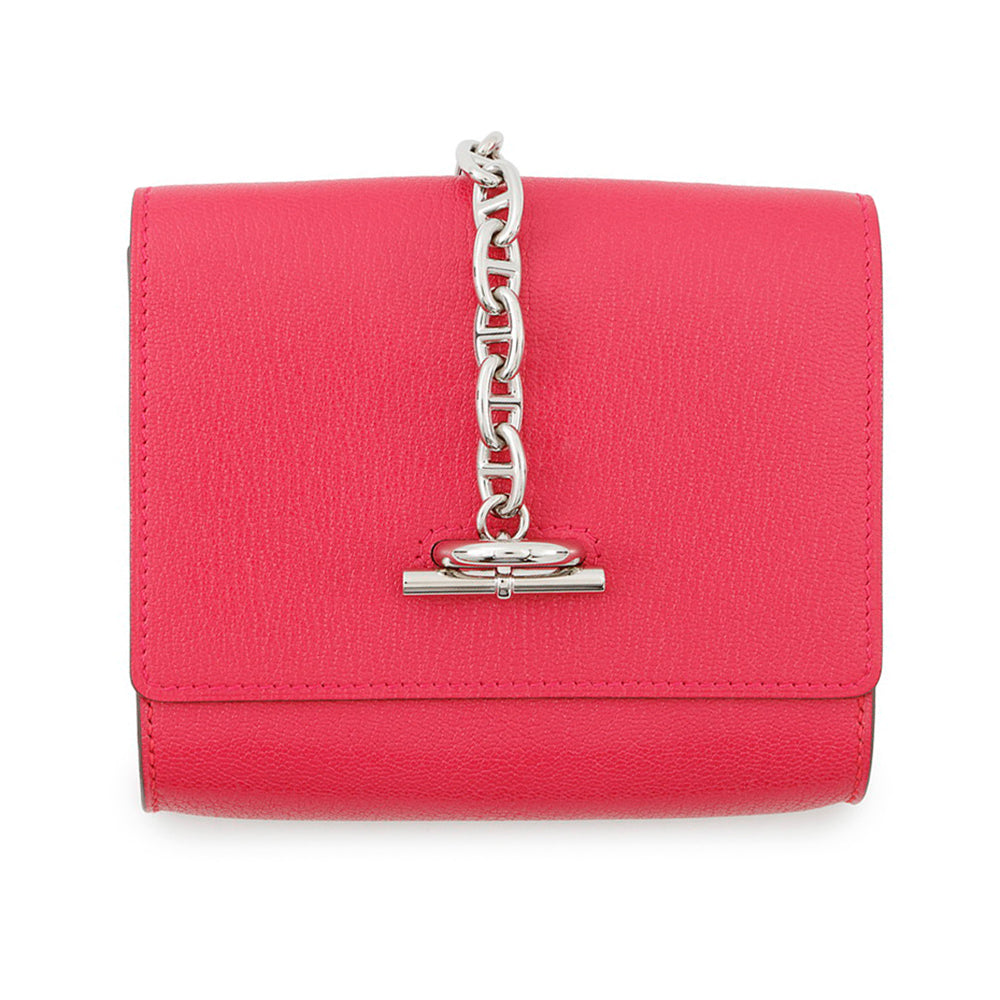 HERMES ★Chaine d'Ancre Compact Wallet Rose Extreme Chevre Shamqila