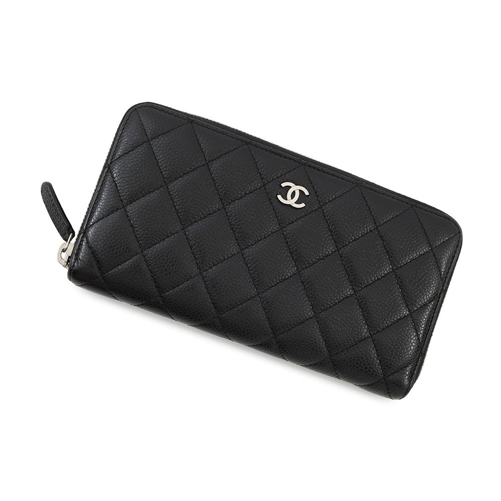 CHANEL Matelasse Zip Around Long Wallet BlackA50097 Caviar Leather