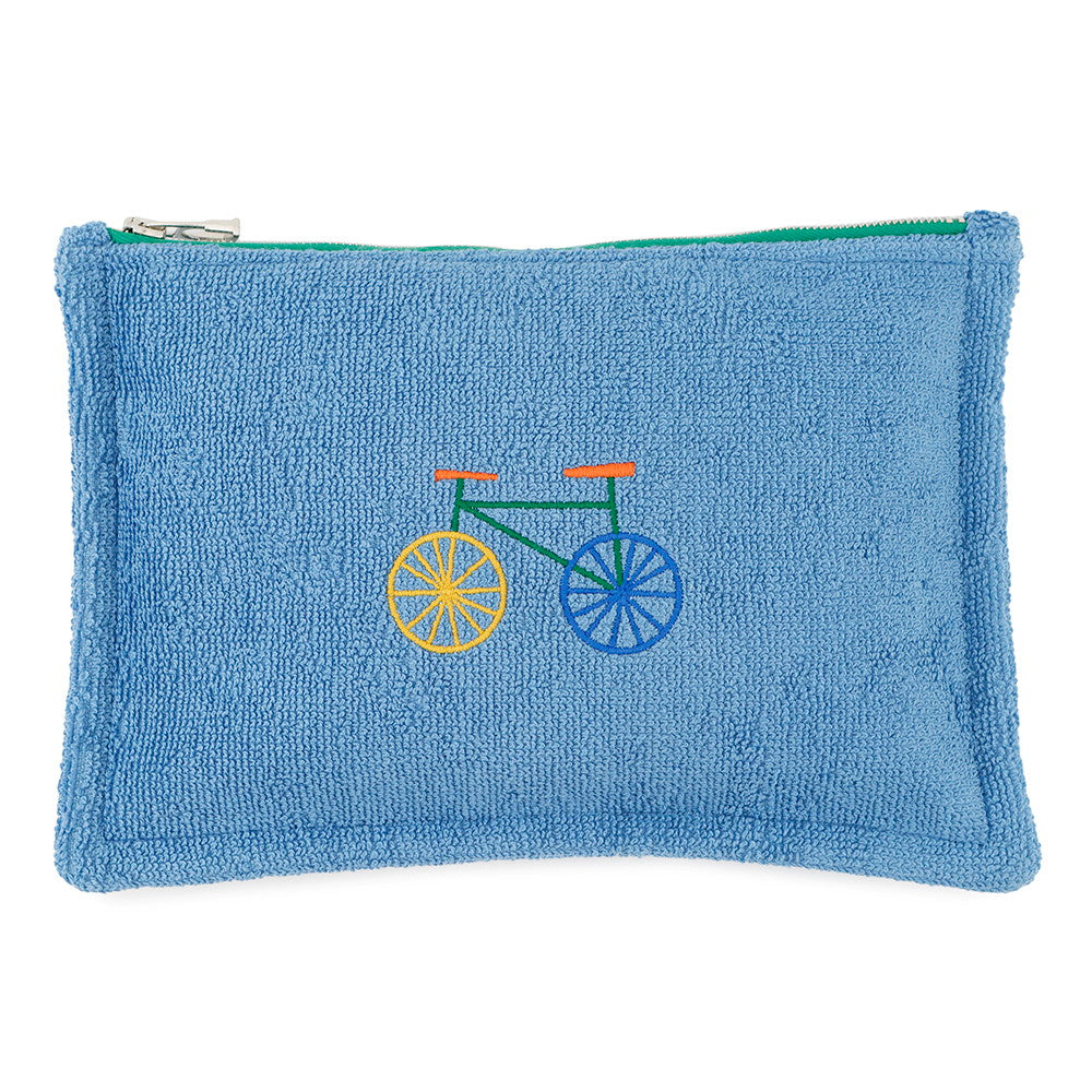 HERMES Les Cabans Flat Pouch Blue Cotton Size PM