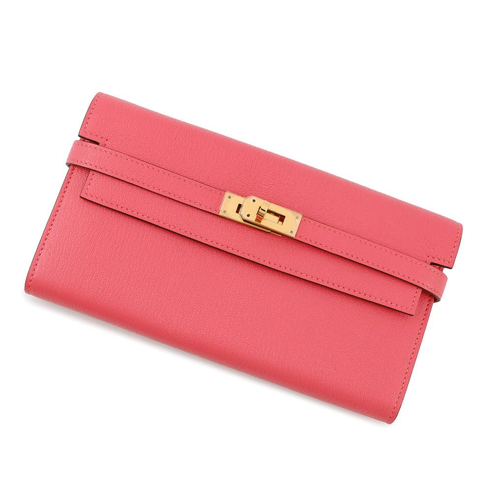 HERMES Kelly wallet long Rose Lipstick Chevre Myzore Goatskin
