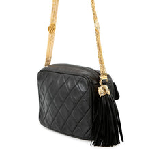 将图像加载到图库查看器中，CHANEL Tassel Matelasse Chain Shoulder Black Lambskin
