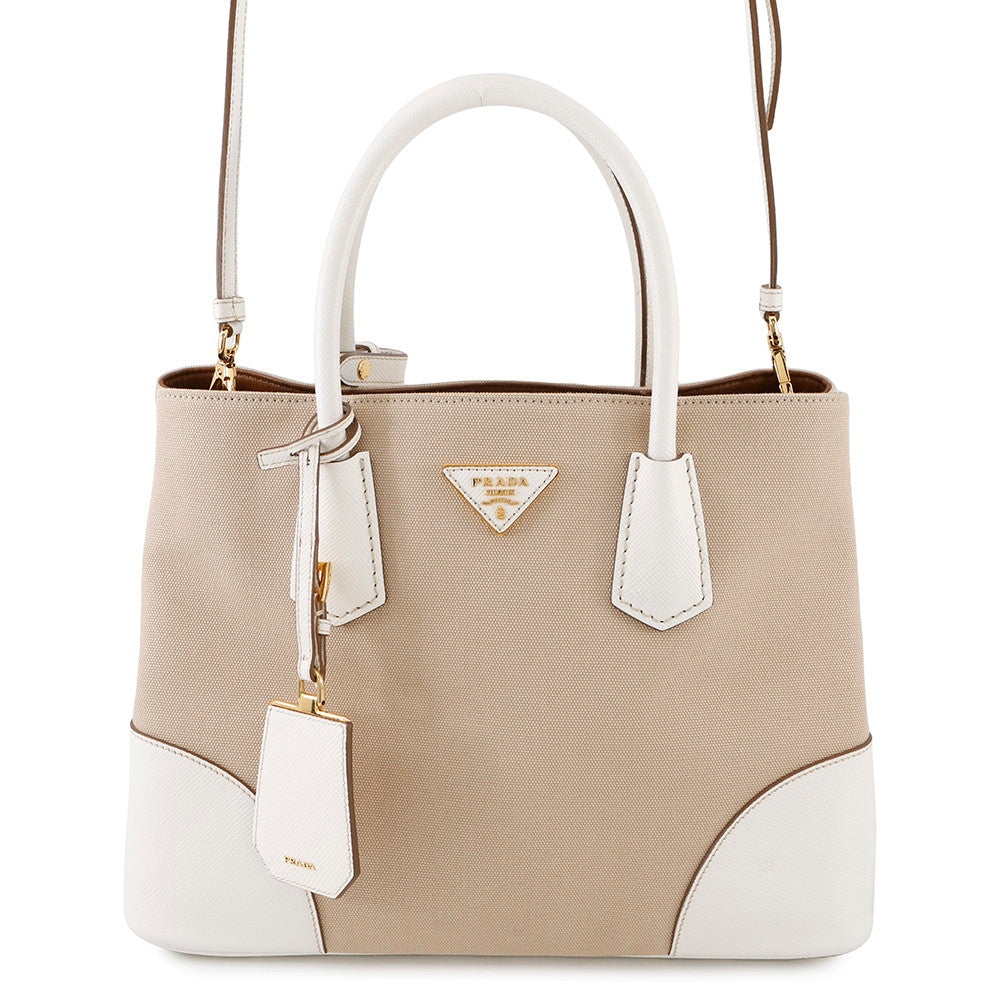 PRADA 2WAYBag Beige/WhiteBN2775 Canvas Leather