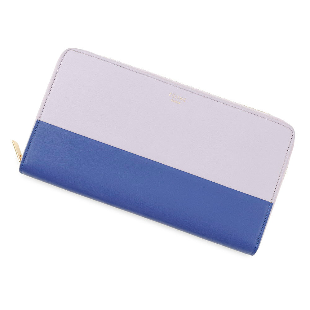 CELINE Round Zip Long Clothes Two-Tone Lavender/Blue105013 Leather