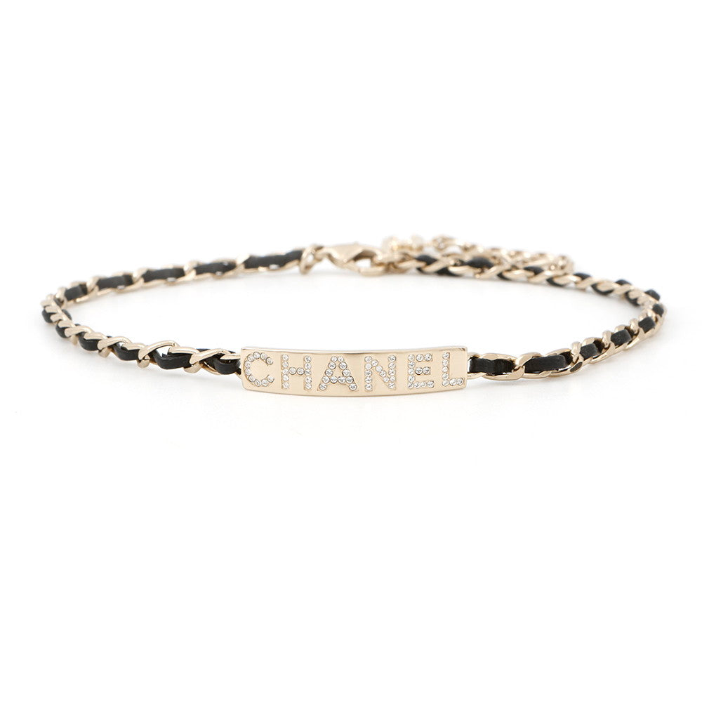 CHANEL With logo Chain choker BlackAB4711 Gold Plated Leather