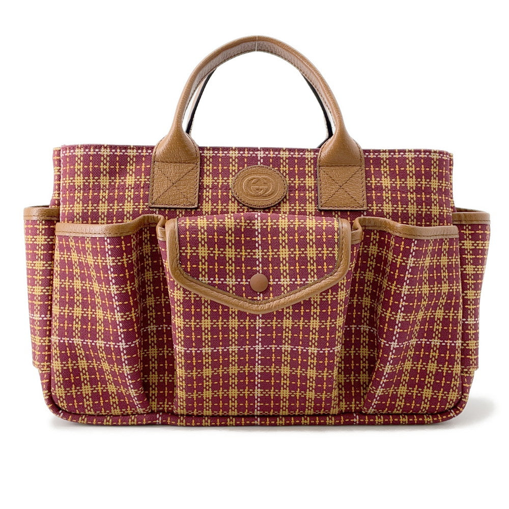 GUCCI Children's Check Pattern Interlocking G Tote Bag Brown/Bordeaux628159 Canvas Leather