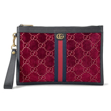 将图像加载到图库查看器中，GUCCI ★GGVelvet Clutch Bag Red/Black575371 Velvet Leather
