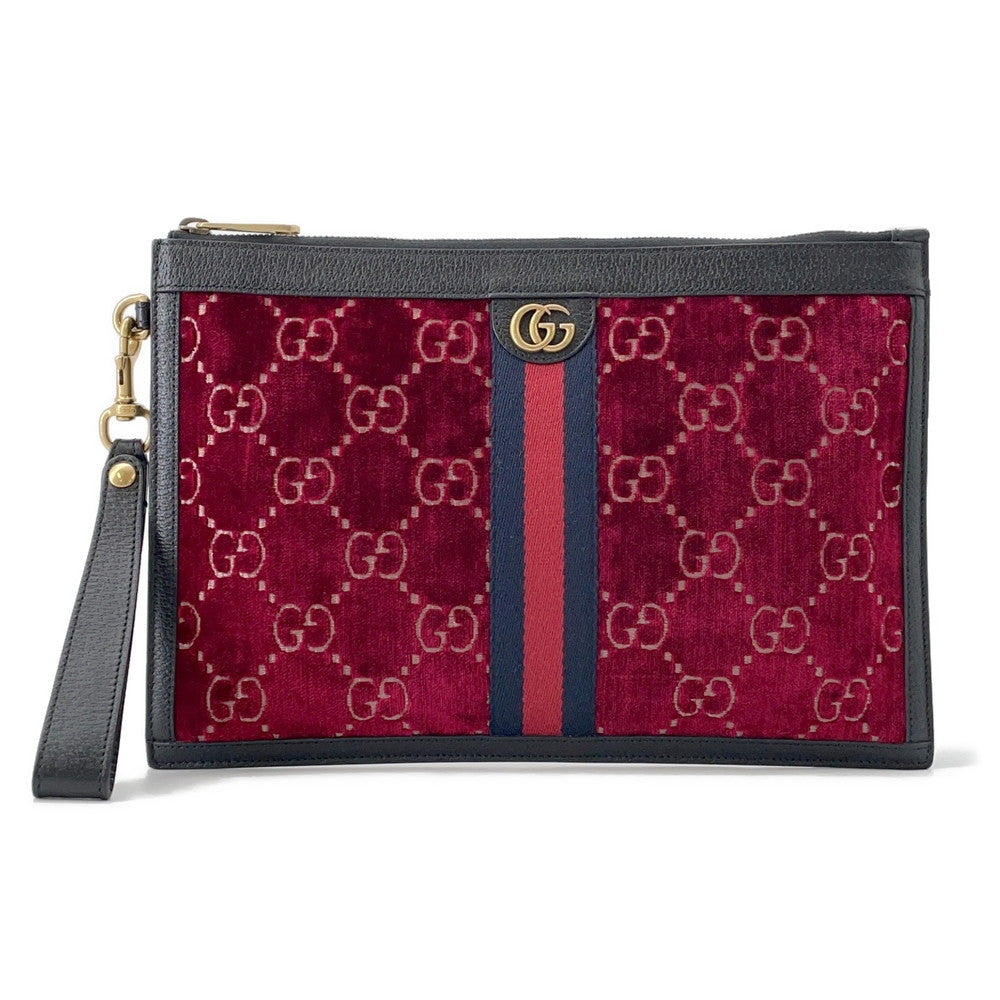 GUCCI GGVelvet Clutch Bag Red/Black575371 Velvet Leather