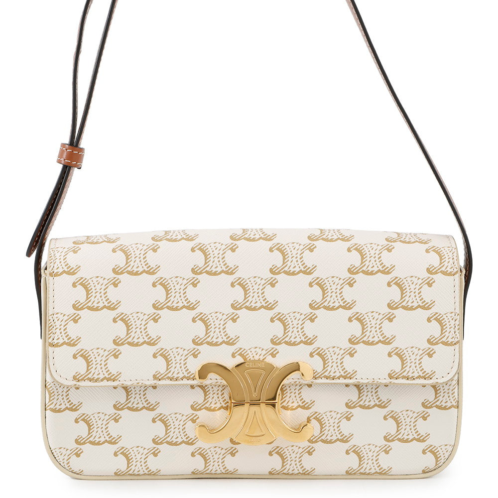 CELINE Triomphe Claude Shoulder Bag White194142 PVC Leather