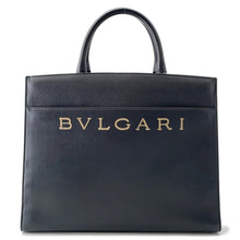 Load image into Gallery viewer, BVLGARI Logo Tote Bag Black Leather
