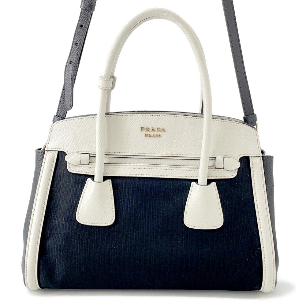 PRADA 2WAYHandbag Black/WhiteBN2595 Canvas Leather
