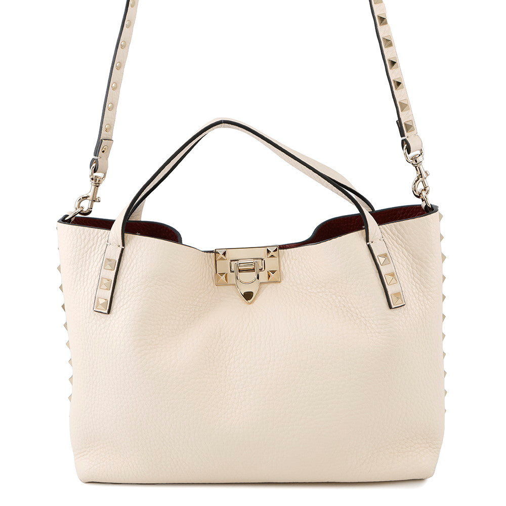 Valentino Garavani Rock Studded Handbag Ivory/Red3W2B0K11VSN Leather