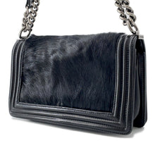 Load image into Gallery viewer, CHANEL Boy Chanel ChainShoulder Bag Black Leather Fur Size 25
