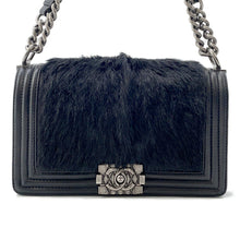 Load image into Gallery viewer, CHANEL Boy Chanel ChainShoulder Bag Black Leather Fur Size 23
