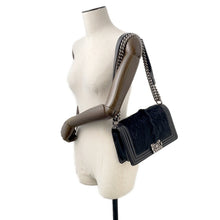 Load image into Gallery viewer, CHANEL Boy Chanel ChainShoulder Bag Black Leather Fur Size 23

