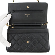 将图像加载到图库查看器中，CHANEL Matelasse Chain wallet BlackAP0250 Caviar Leather
